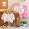 Infant Girls' Floral Cat Lapel Two-Piece Set - Long Sleeve Top & Casual Pants, Spring/Fall 2026