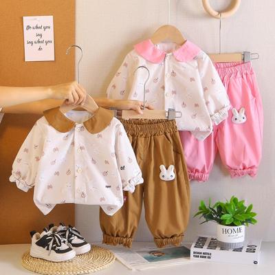 Infant Girls' Floral Cat Lapel Two-Piece Set - Long Sleeve Top & Casual Pants, Spring/Fall 2026