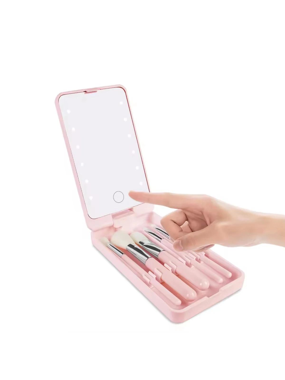 

C&C Многофункциональный USB-перезаряжаемый светодиодный светильник, коробка для хранения косметики, портативный органайзер для косметики, коробка для хранения косметики с зеркалом розовый