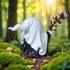 Halloween Ghost Pumpkin Decor Decoration, Holding Resin Figurine with Witch Soft Aesthetic Sculptures Hat, Spooky Cute Tabletop for Home Kitchen