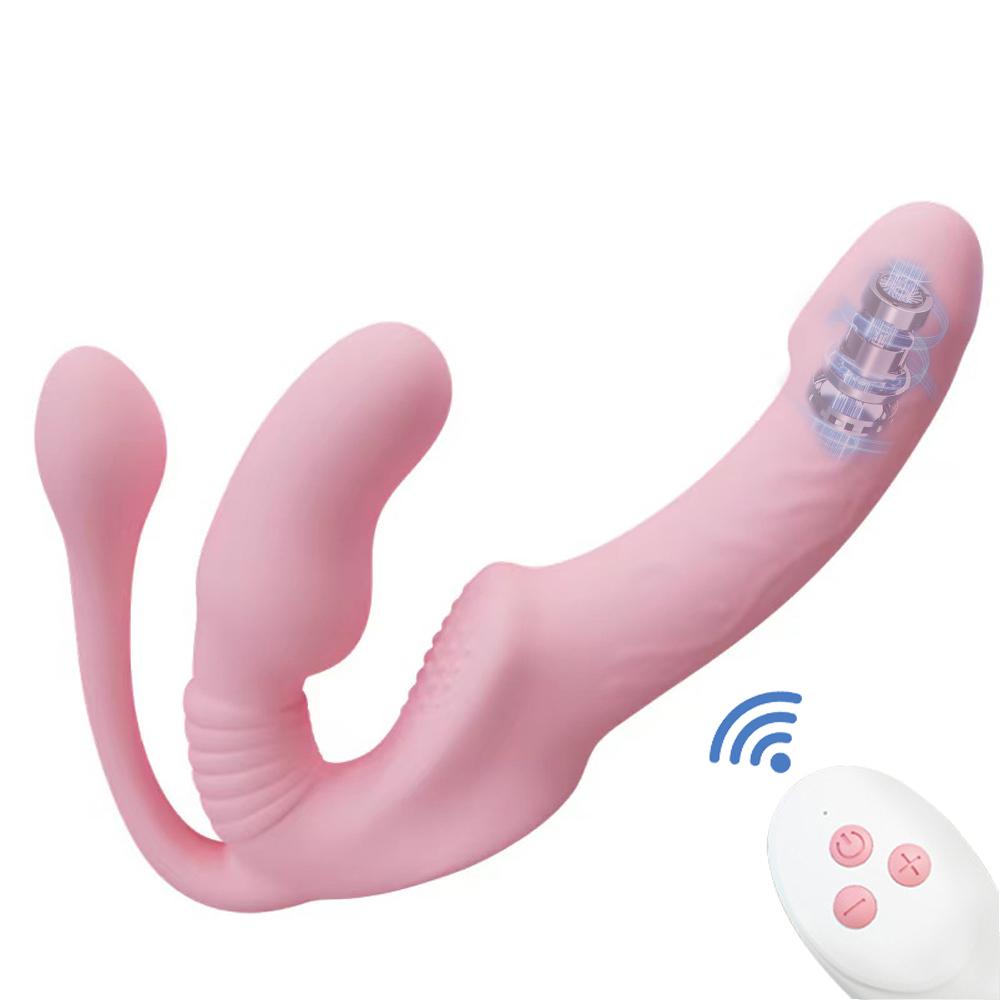Strapless Strap On Dildo Vibrators for Women Three Head Vibrating Penis Dildo for Lesbian Erotic Adult Sex Toys for Couples 18+