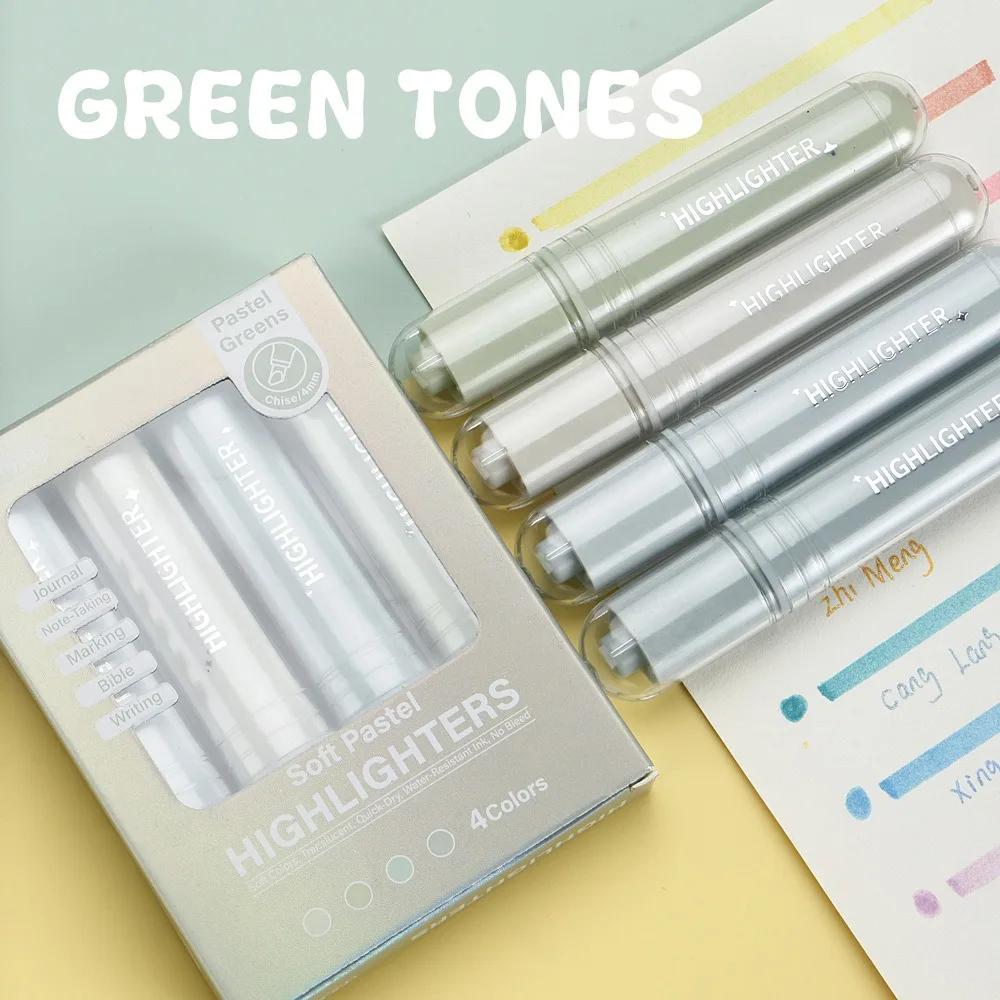 4pcs/Set Multi Functional Pastel Color Highlighters Quick-drying Smooth Marker Pen Fluorescent Pen Stationery