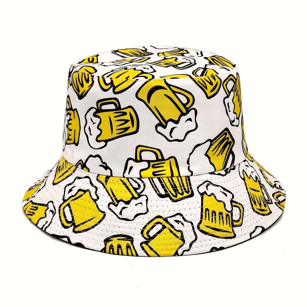Beer Print Bucket Hat for Men Stylish Polyester Fisherman Cap Perfect for Outdoor Parties Beach Days Beer Festival Celebrations