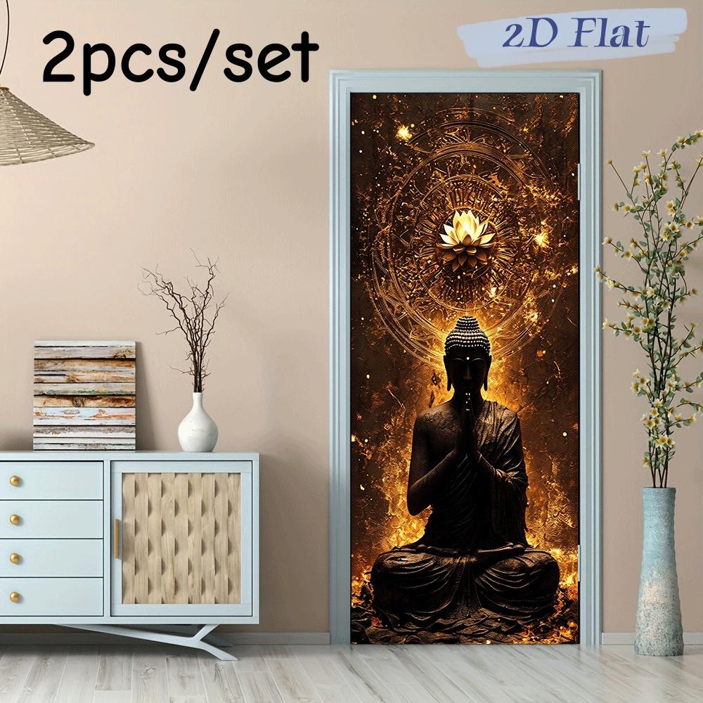 

2pcs Zen Buddhist Lotus Decorative Wall Stickers Southeast Asian Style Buddhist Living Room Entrance Background Wall Stickers Se (as the picture,38.5x200cmx2)