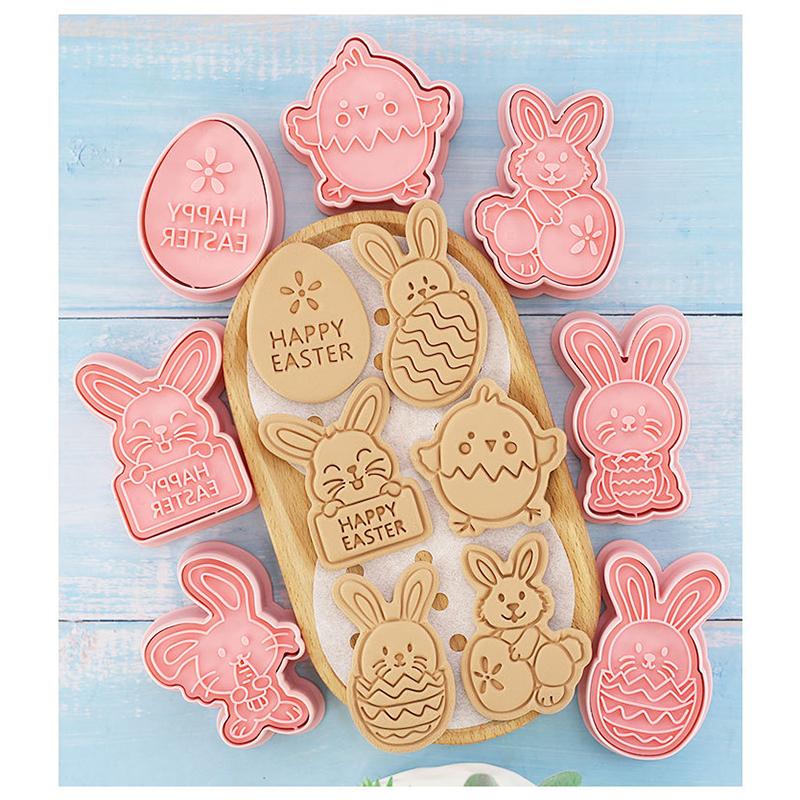 8Pcs Easter Plastic Cookie Cutter Rabbit Egg Biscuit Mold 3D Cartoon Bunny Mould Cake Baking Tools Easter Party Decorations 2024