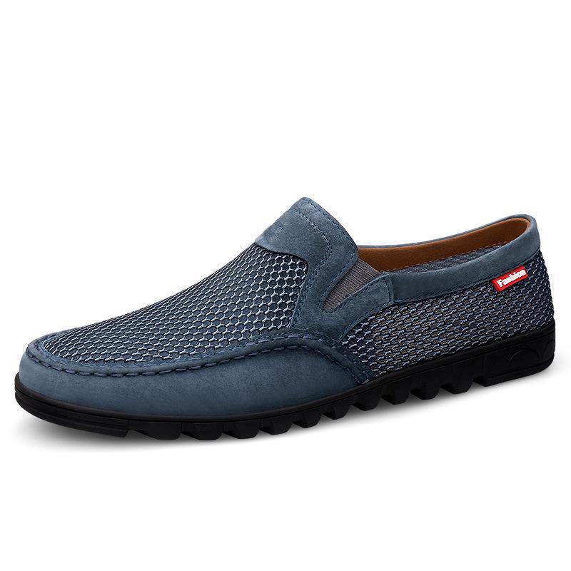 Mesh Shoes Trendy Men's Leather Sports Style Lazy Hole Shoes Hollow Casual Round Head Mesh Shoes Men's Shoes