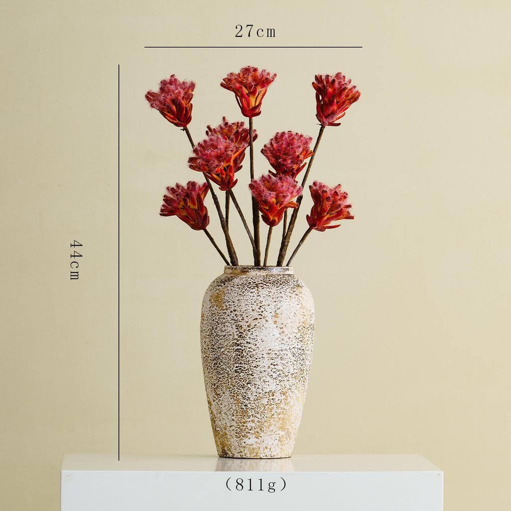 Shu Men Chinese Wabi-sabi Style Ceramic Vase for Dried Flowers – Retro Coarse Pottery Ornament for Living Room Decor.