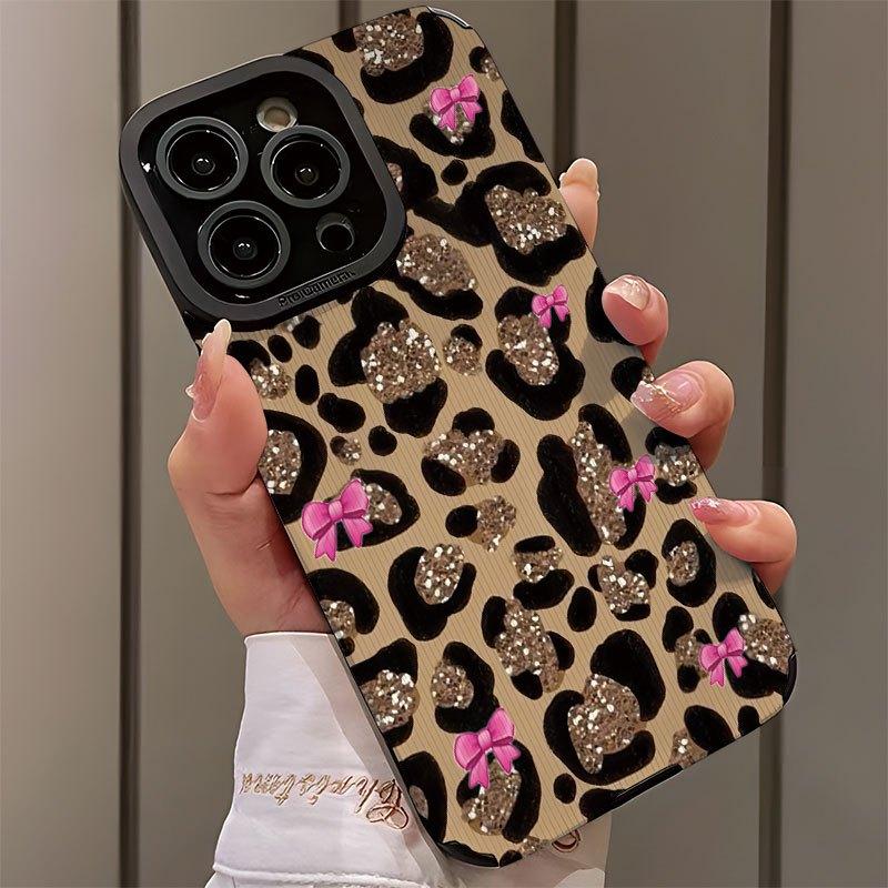 Gold Leopard Pink Pattern Phone Case Suitable for iPhone 17 16 15 14 13 12 11 Pro/Max/Plus Anti Drop and Anti Shock Back Cover