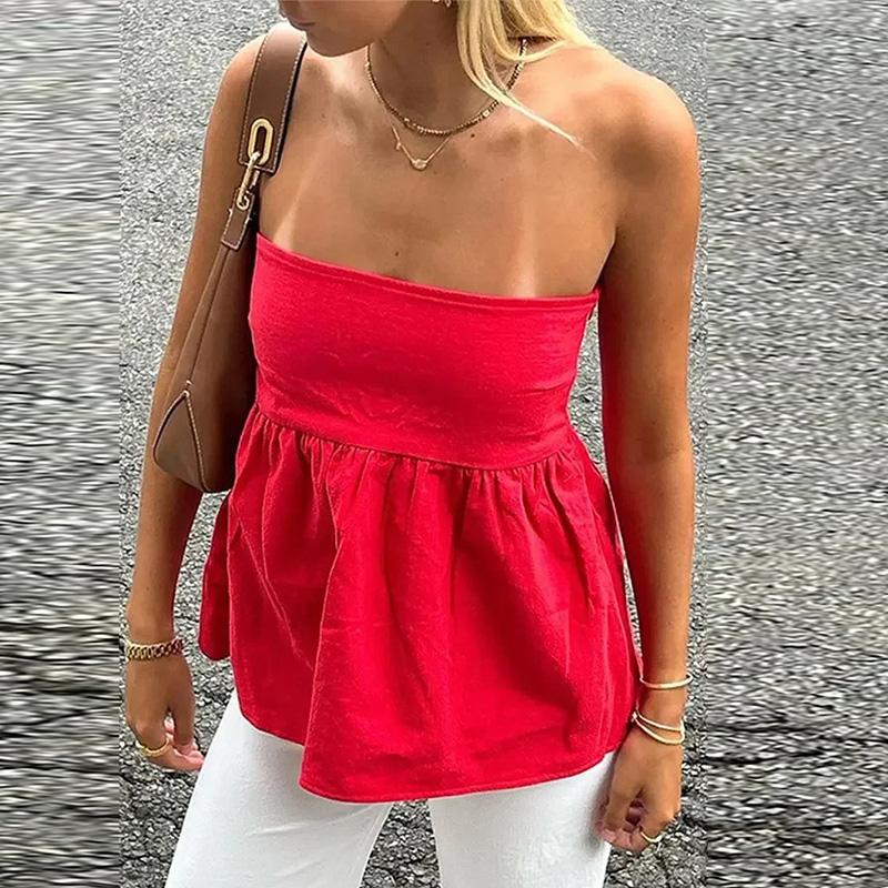 

Топ без бретелек женский корсетный топ с открытыми плечами розовый белый красный синий топ без бретелек без рукавов укороченный топ для женщин 2024 L красный