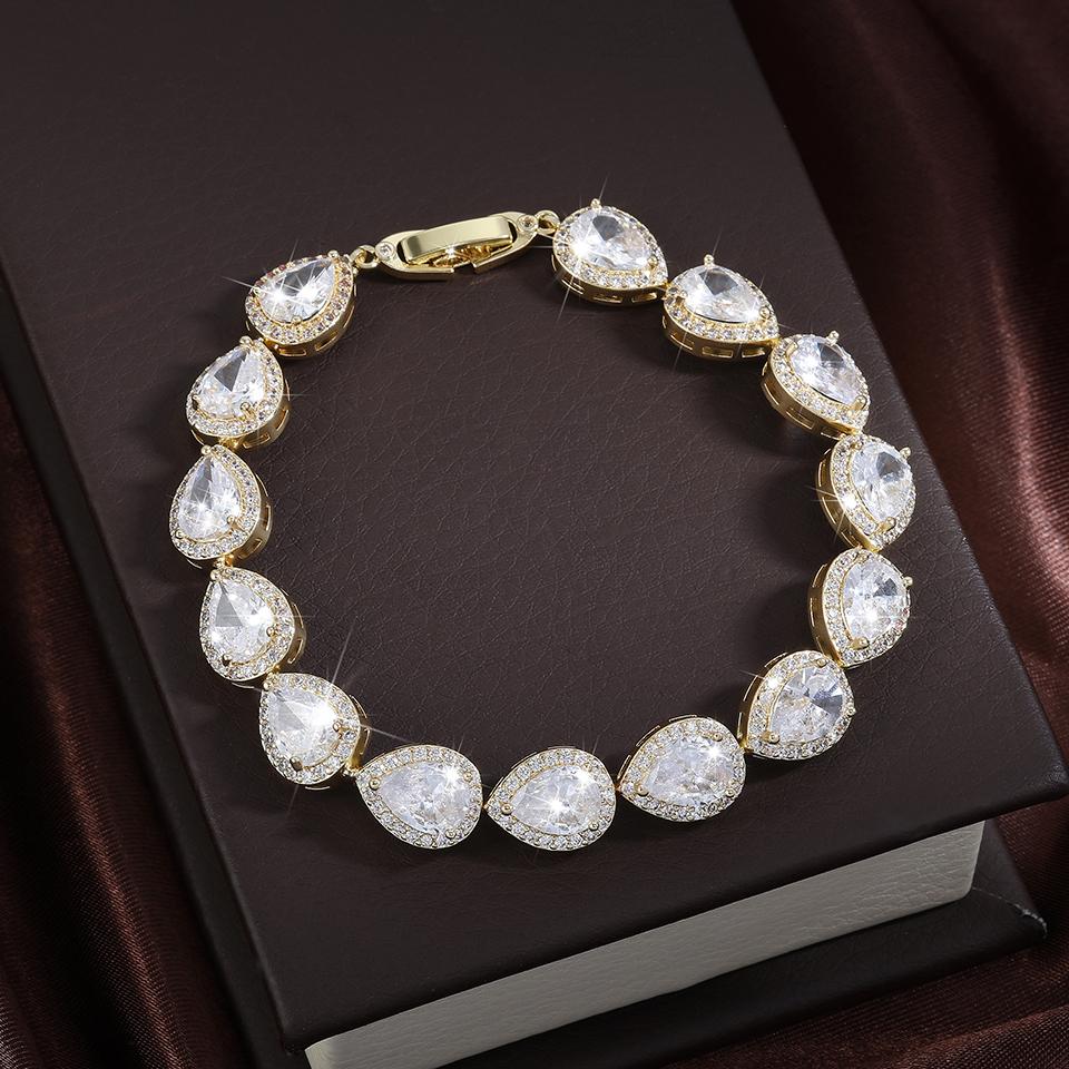 ZAKOL Classic Geometric Water Drop CZ Bracelet for Women Bridal Gorgeous Buling Zircon Party Wedding Jewelry