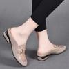 Fashion Soft Leather Mesh Cool Slippers Women 2025 Summer Wear Soft-Soled Sandals Low Heel Thick Heel Fashion Bag Head Half Drag Sandals