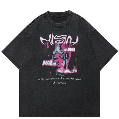 2024 Streetwear Abstract Graphic Unisex T-Shirt Cotone Lavato Nero Tshirt Unisex Tops Magliette Estate Maniche Corte T-Shirt