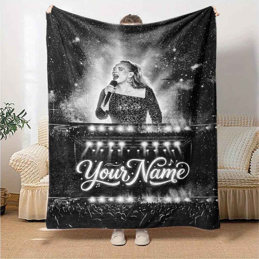 Name Custom Adele Print Flannel Blanket High Quality Warm Comfortable Cover for All Seasons Perfect for Gifts Home Decor