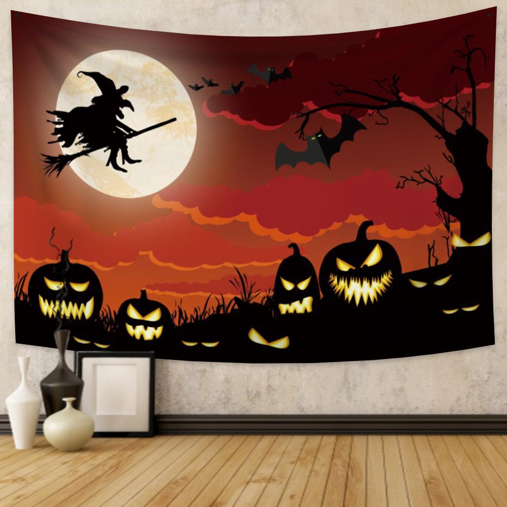 Home Decor Tapestry Witch Pumpkin Halloween Party Ation  Living Room Bedroom Wall  Backdrop Fabric