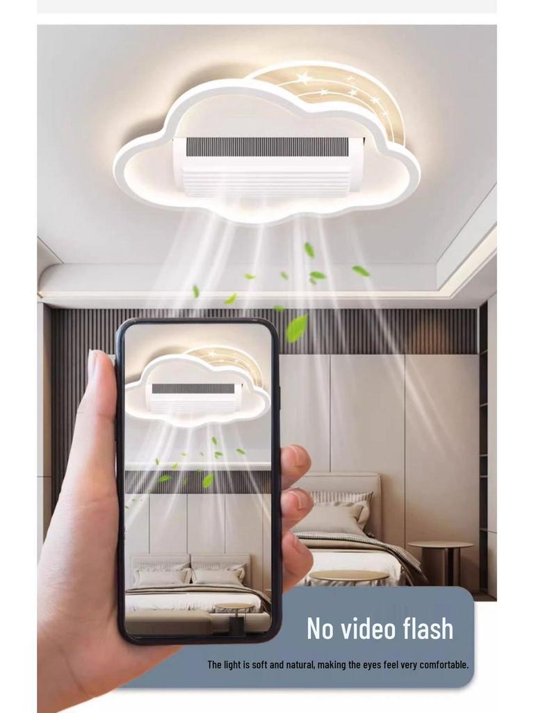Leafless Ceiling Fan Light: Modern Smart Voice-Control Tricolor for Living Room & Bedroom - 110V, English