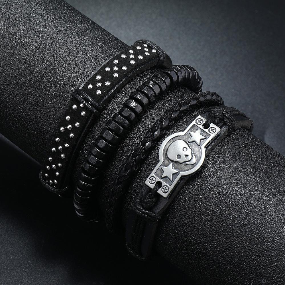 Punk Style Personality Rivet Fashion Skull Fashion Bracelet, Men's Hand-woven Multi-layer DIY Suit Bracelet