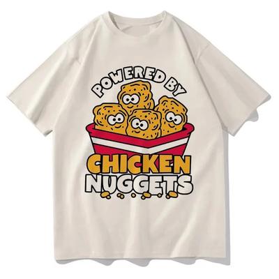 Zabawna koszulka z napisem 'Powered By Chicken Nuggets' Moda Męska/Damska Harajuku Retro Koszulka Wysokiej Jakości Vintage Casual Bawełniane Koszulki