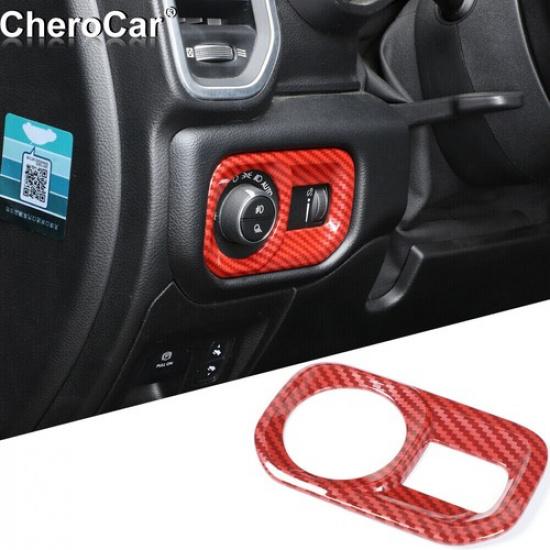 Headlight Switch Button Panel Trim Cover for Dodge Ram 1500 18+ Red Carbon Fiber