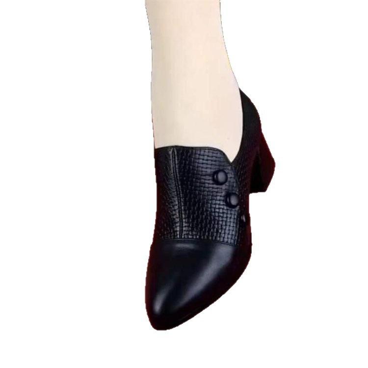2025 deep mouth single shoes women's medium heel small leather shoes thick heel women's shoes autumn soft leather mother shoes versatile popular sing