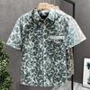 Men Water Ripple Print Shirt Short Sleeve Button Down Chest Pocket Casual Streetwear Shirt for Men