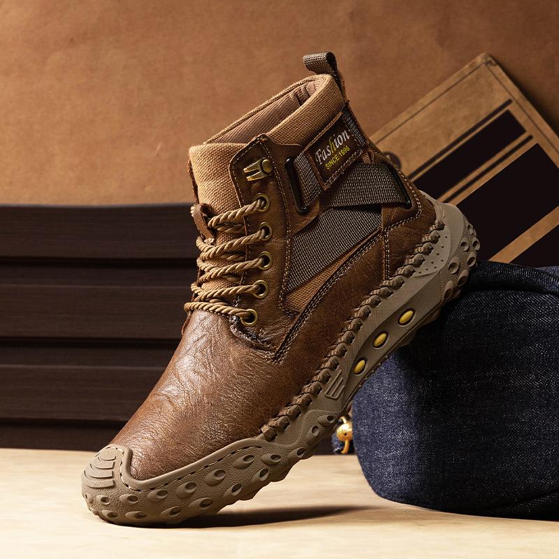 Hand-stitching Leather Men Boots Split Leather Casual Leather Shoes Men Ankle Boots