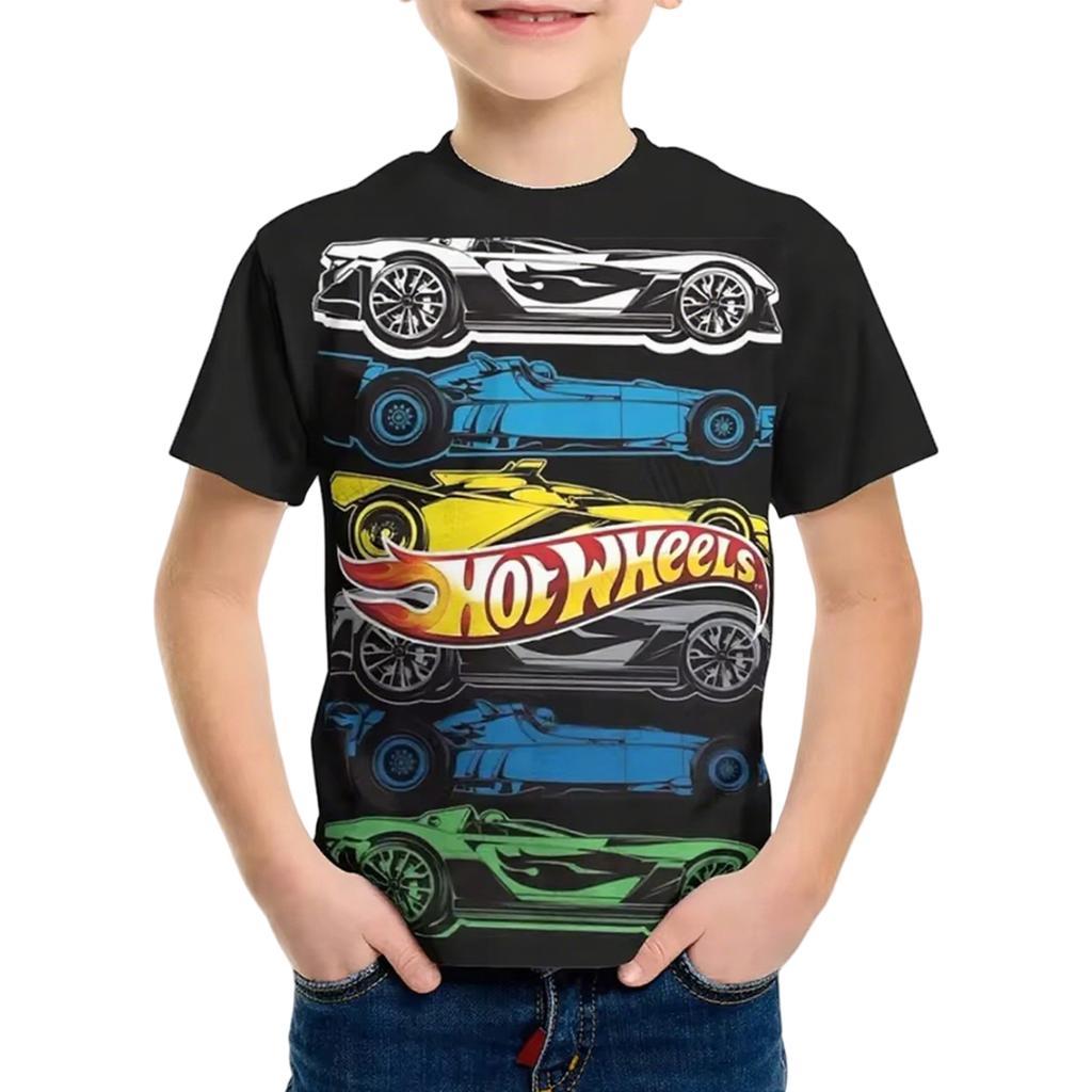 Summer Kids T-shirt Car Racing Print Short-sleeved Boy Tees Top Casual Girl T-shirt Streetwear Outdoor Casual Clothing