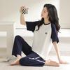 2024 Women's Summer Pajama Set: Pure Cotton, Short Sleeve, Long Pants - Lightweight and Casual for Indoors or Outdoors