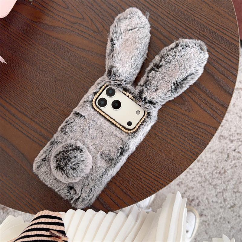 3D Süße Hasenohren Warme Flauschige Plüsch-Hasen Handyhülle Für iPhone 17 Air 16 15 14 13 12 11 Pro Max XS XR X Plus Stoßfeste Hülle