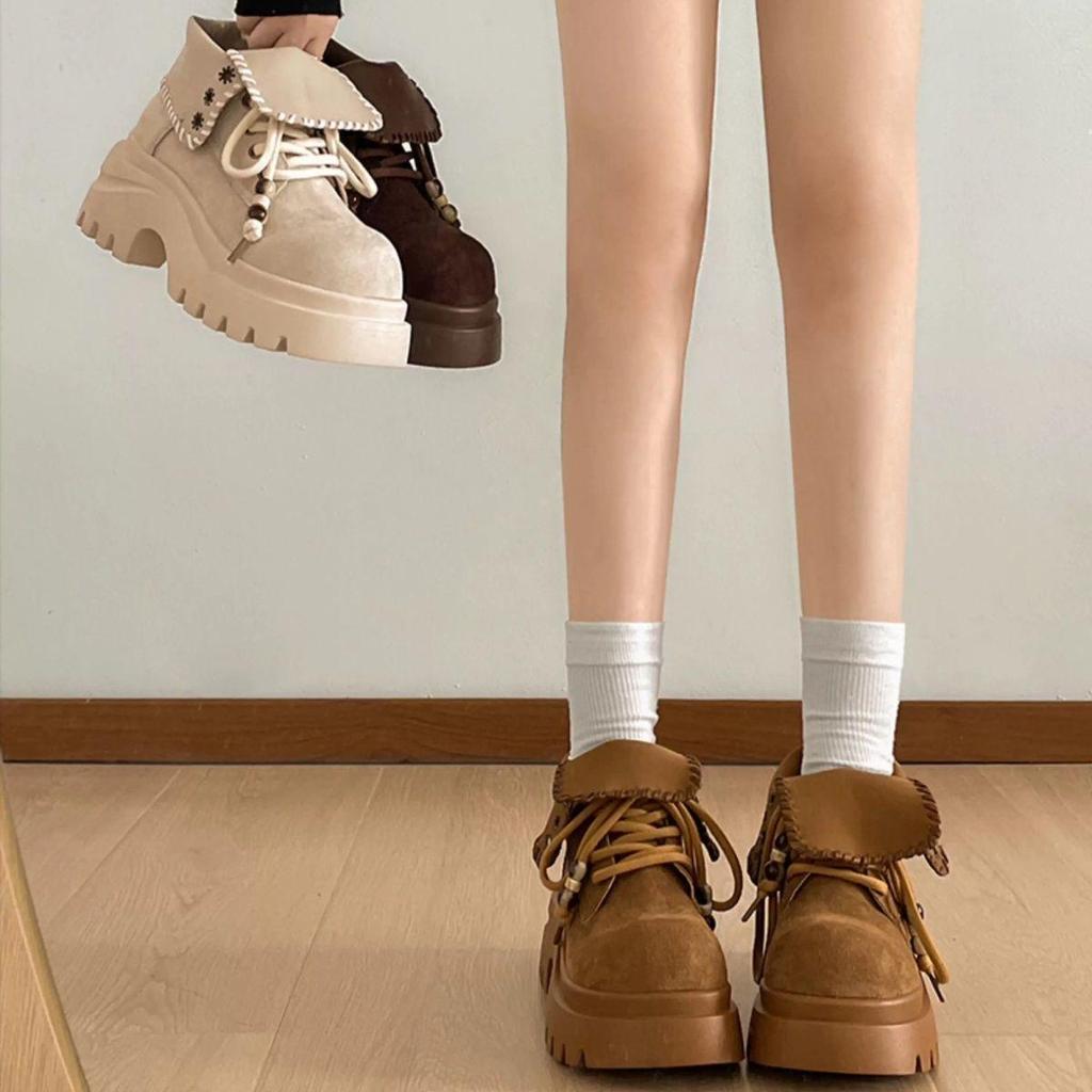British-Style Petite Platform Martin Boots - Women's Vintage Autumn Short Boots with Height-Enhancing Slimming Effect