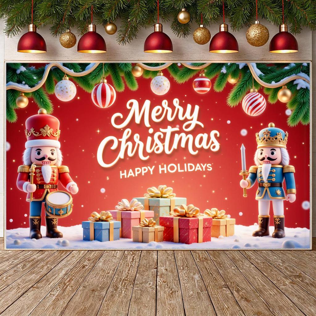Holiday Decor Banner Gift Boxes Christmas Decoration Banner Holiday Banner Pine Branches For Winter Festival Office Party