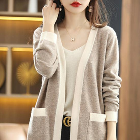 Autumn/Winter 2021 Long-Sleeve Square Collar Knit Wool Dress for Women - Knee-Length