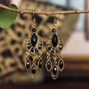 Ethnic Long Antique Gold Color Water Drop Earrings for Women Vintage Hollow Inlaid Rhinestone Elegant Earring Female Jewelry