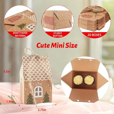 Christmas Small House Candy Box Kraft Paper Cookie Container Pastry Gift Packaging for Holiday Party Favors DIY Sweet Storage
