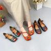 Johnature Genuine Leather Mixed Colors Flats Retro Versatile Shallow Soft Sole Handmade Women Shoes