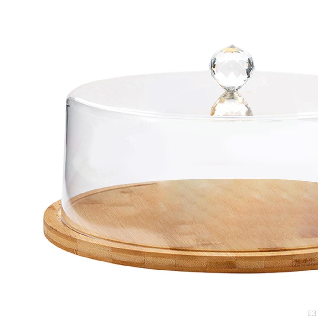 Bamboo Cake Stand with Dome Bread Storage Appetizer Plate Holder Serving Tray for