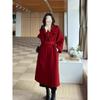 Red Woolen Coat Women's Woolen Coat Autumn and Winter High-end Sense of Small Loose Mid-length Style