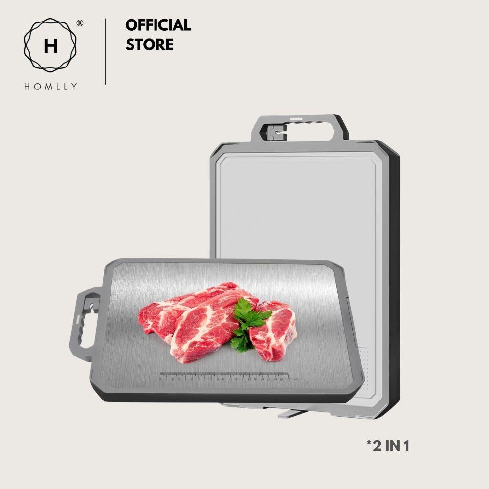 Homlly 100% BPA Free 2-in-1 Stainless Steel & PP Cutting Board with knife Sharpener, Spice Grating and Ruler.