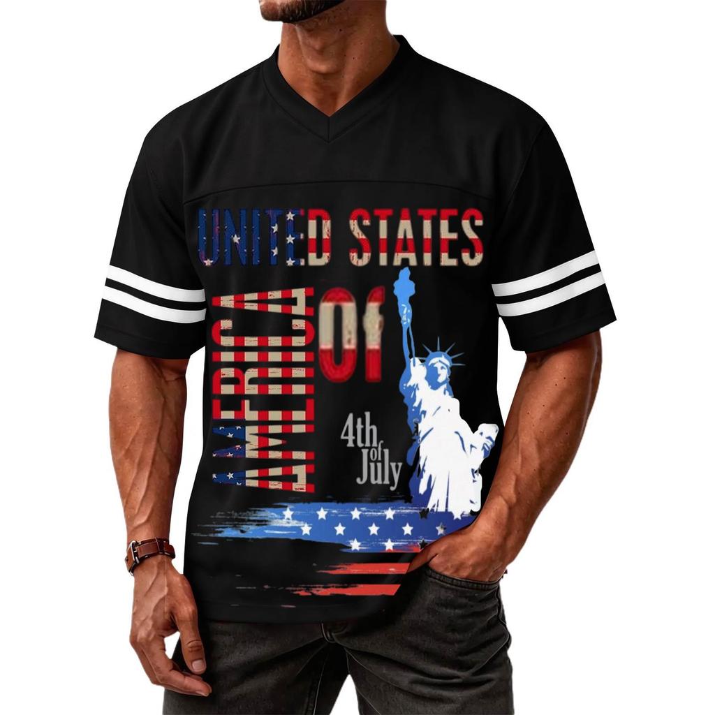 Men's Casual V Neck Short Sleeve Sports Shirt with Graphic Print Independent Day Themed Lightweight Athletic Tee for Outdoor and Everyday Wear