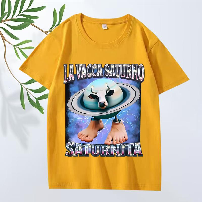 Italian Brain  La Vacca Saturno Saturnita Funny Cow Meme T Shirt Men’s Women Oversized 100% Cotton Cool Summer Print Unisex Tops