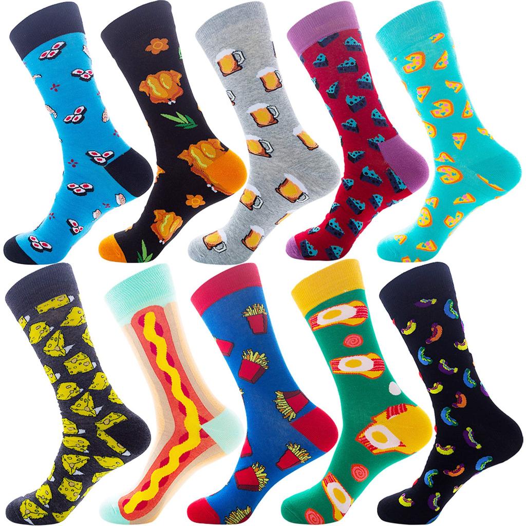 COCO Plus Size Fun Geometric and Animal Prints Pairs Mix TOE® Men's Socks, 10-Pair Set, Business/Sports, Cotton, Antibacterial/Breathable,