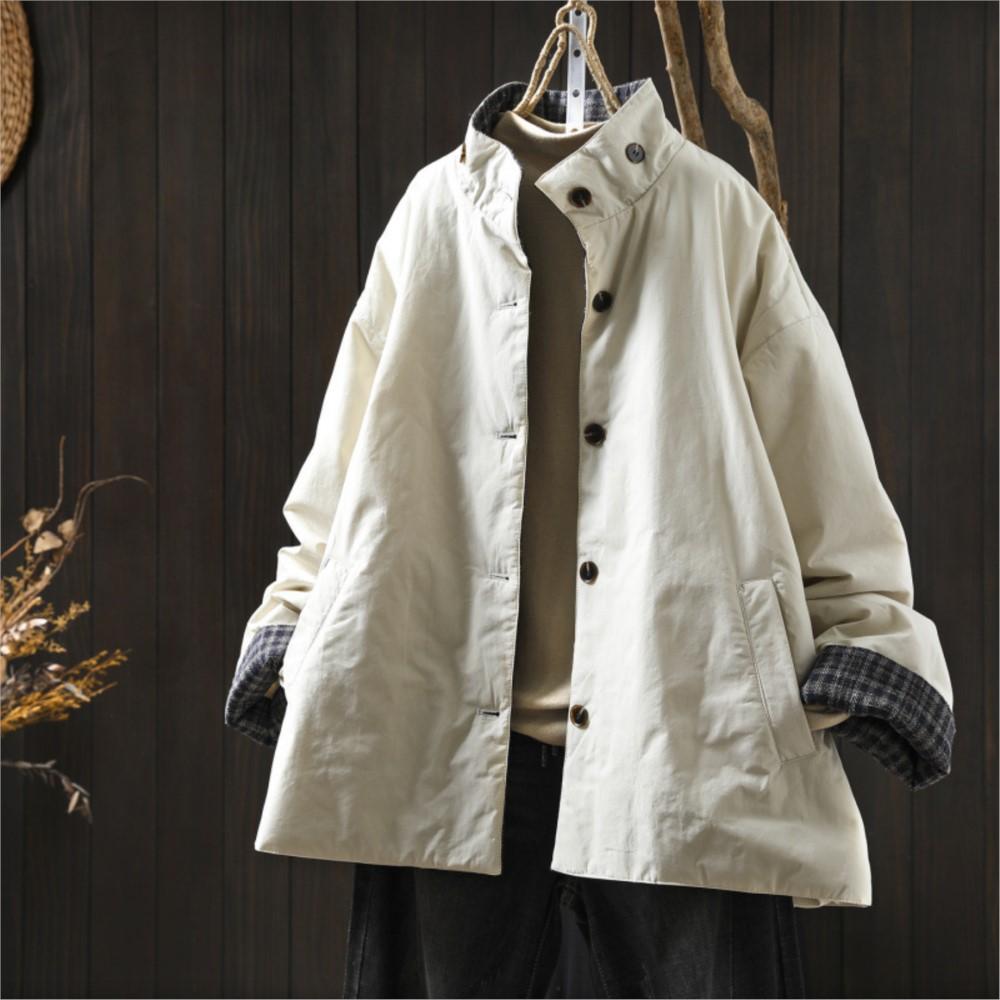 Johnature Women Vintage Turtleneck Solid Color Button Winter Coats Loose Pockets Warm Soft Female Coats