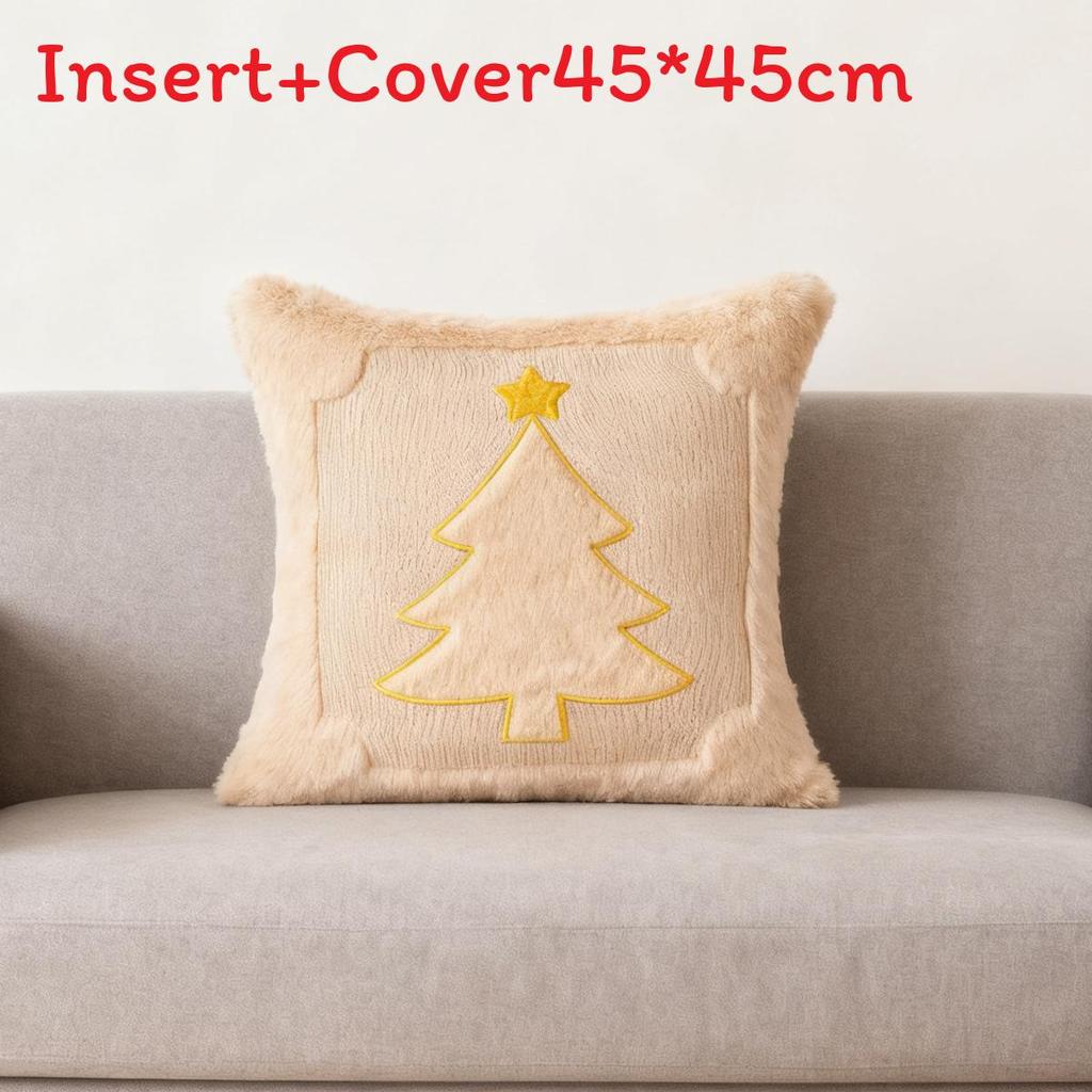 Christmas Embroidered Throw Pillow Cover With Star And Tree Decor For Living Room Party