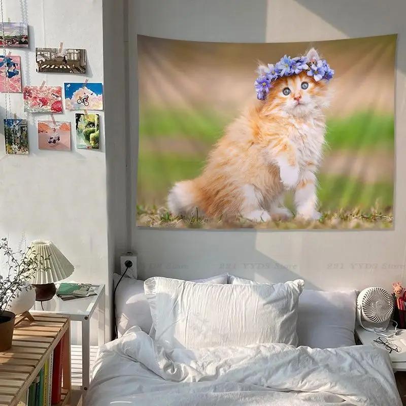 

Гобелен для гостиной в офисе Гобелен с милым домашним животным-кошкой Гобелен для украшения стен дома 200x150cm
