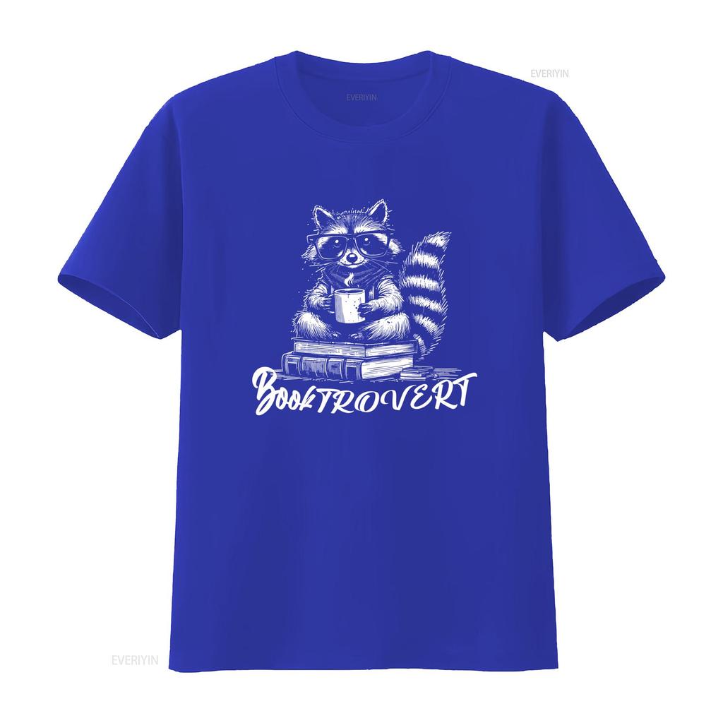 Booktrovert T Shirt for Book Lovers Funny Raccoon Design with Books and Coffee Trendy Reading Sweater DT674 Vintage Washed