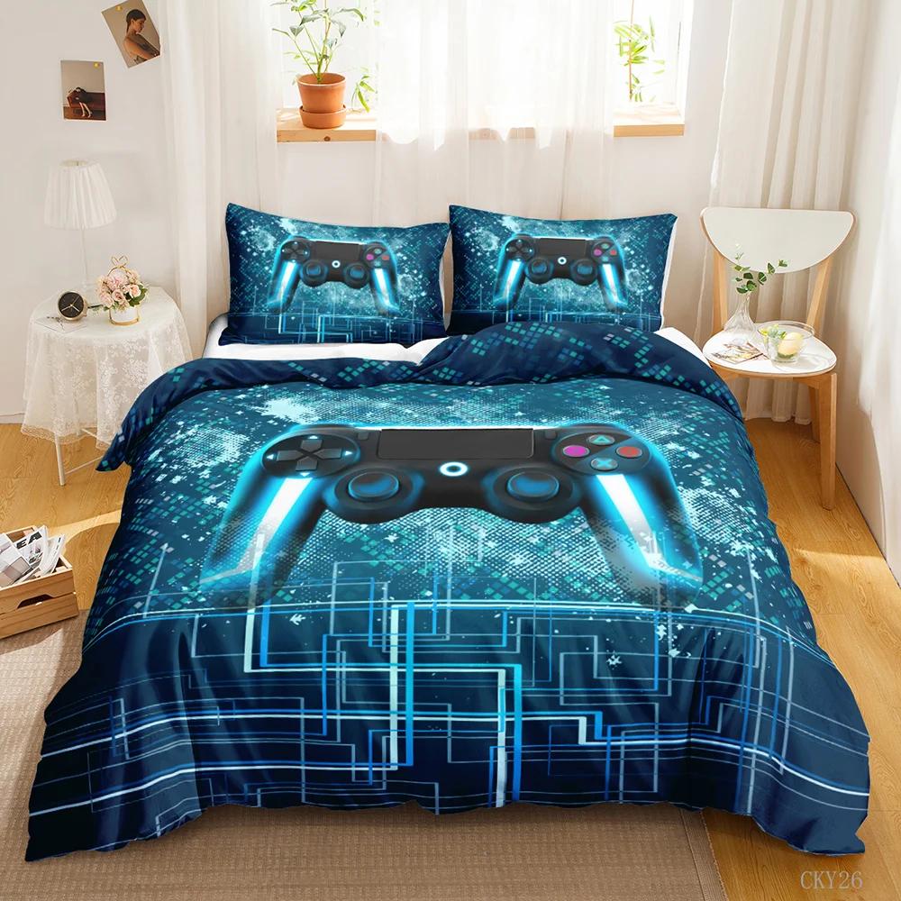 Games Duvet Cover Set Gradient Gaming Comforter Cover for Kids Teen Gamepad Bedding set Neon Games Polyester Qulit Cover