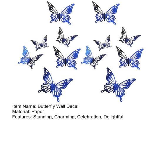 12 Pcs 3D Butterfly Wall Decals Removable Wall Sticker for Birthday Party Cake Decorations 3 Sizes Hollow Metallic Butterfly DIY