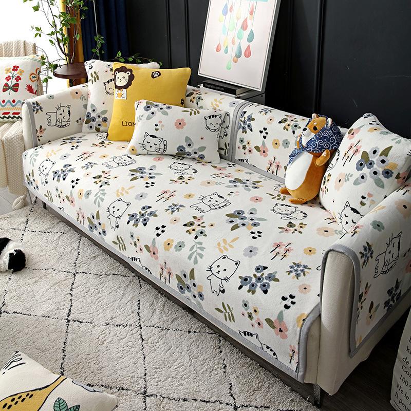 Nordic Simple Sofa Cushion Fabric Four Seasons Universal Light Luxury Milk Fiber Four Seasons Non-Slip Cushion Modern Sofa Cover