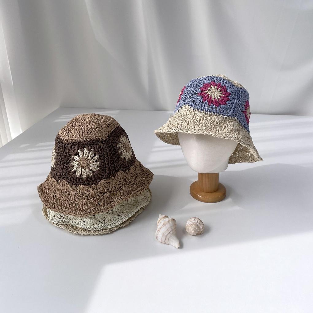 Men's and Women's Daily Bucket Hat Flower Knit Color Block Bucket Hat