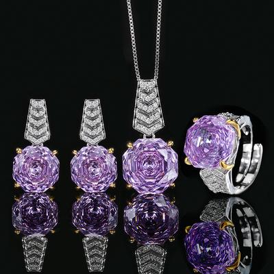 Schmuck Kupferboden Vergoldet Rosenschliff Roland Temperament Leichte Luxus Set Hauptstein 14-12Mm