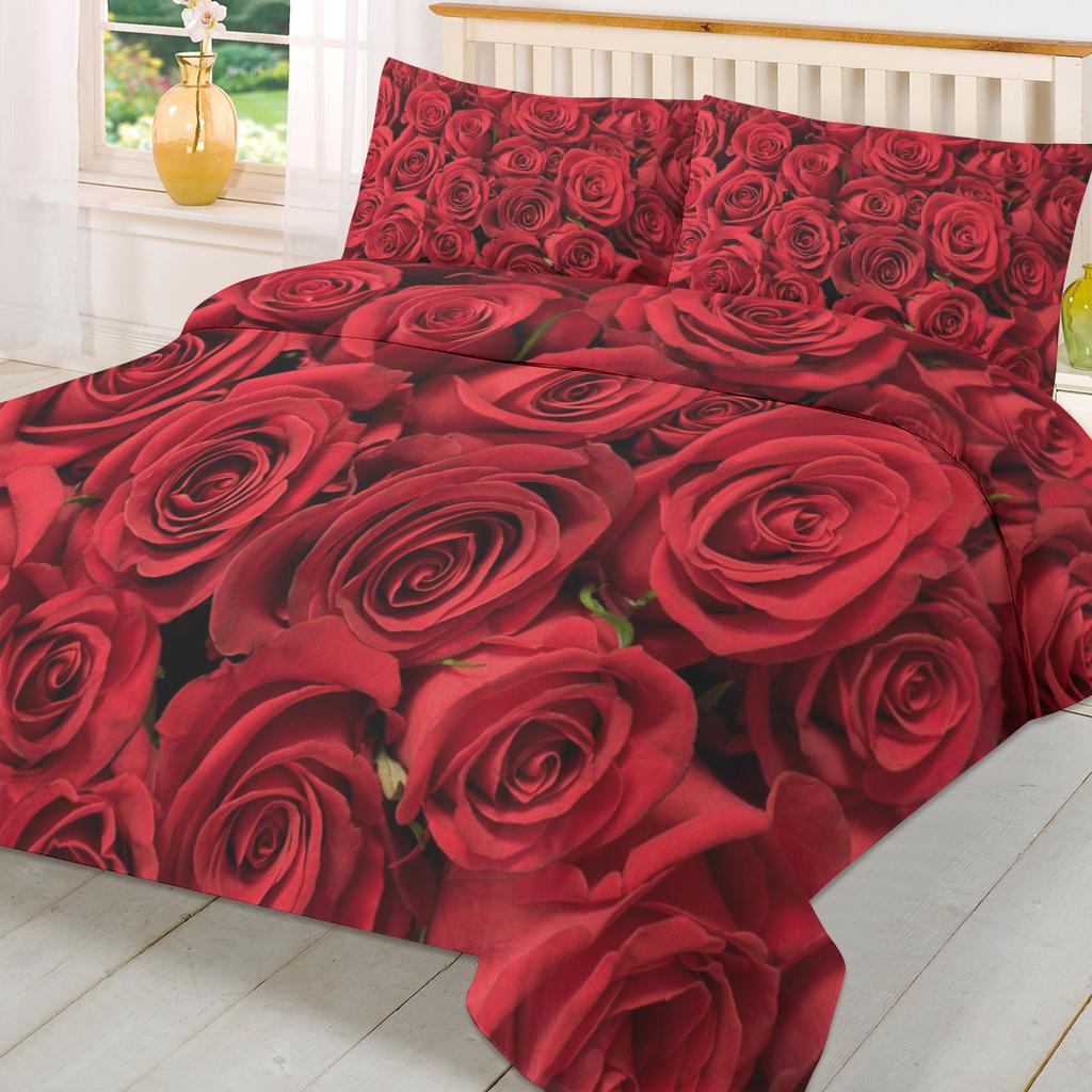 Red Rose Flower Bouquet Plant Duvet Cover With Pillow Case Custom 3pcs Bedding Set Quilt Cover Double Bed Home Textile